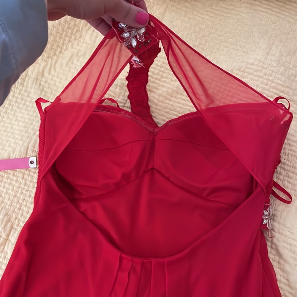 Red & Rhinestone Formal One shoulder Dress - Picture 13 of 13